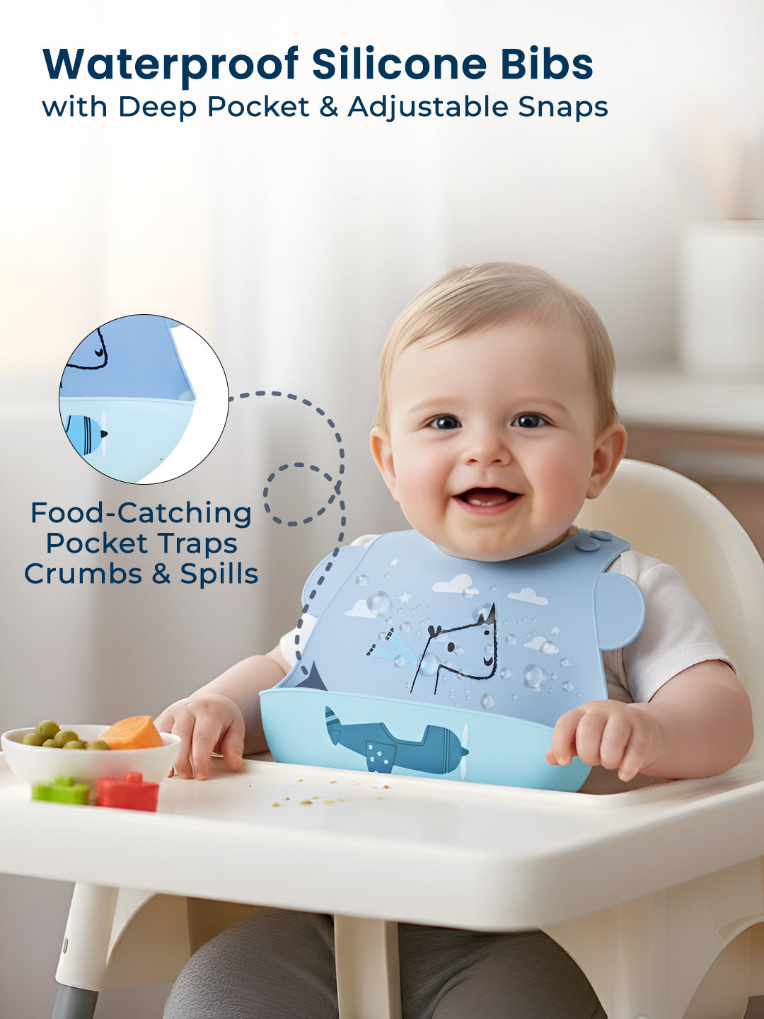 POLKA TOTS Waterproof Silicone Bib for Baby Blue