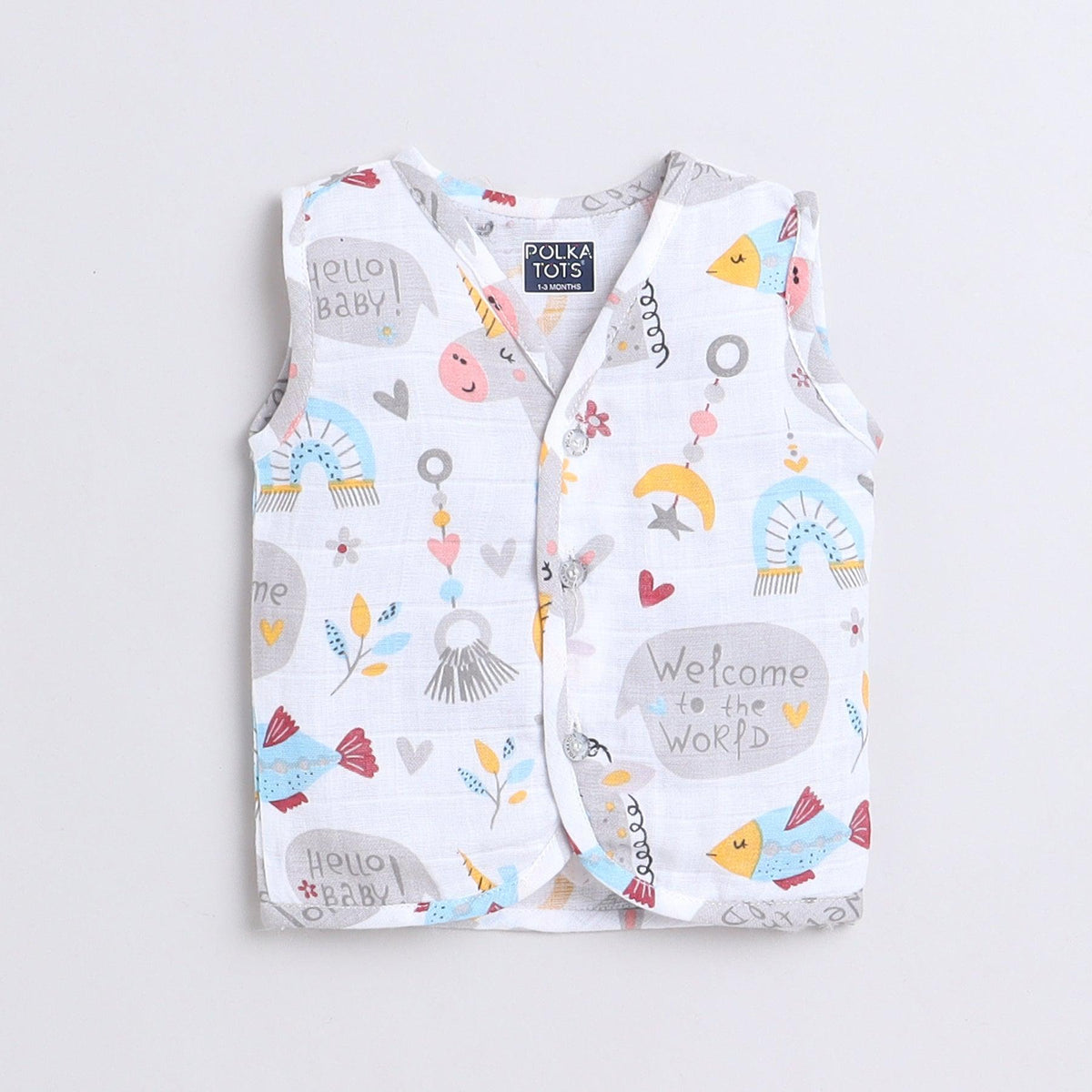 Polka Tots Unisex Multi-Color Cotton Sleeveless Jablas (Pack Of 3) (1-3 Months)