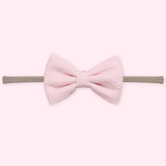 Polka Tots Pink Cotton Embroidery Bow Headband with Reversible Boho Bib (Set of 2) 12-18 Months