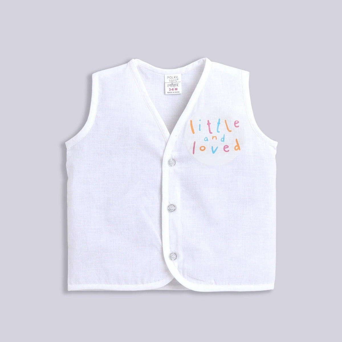 Polka Tots Unisex White Printed Cotton Sleeveless Jablas (Pack Of 3) (1-3 Months)