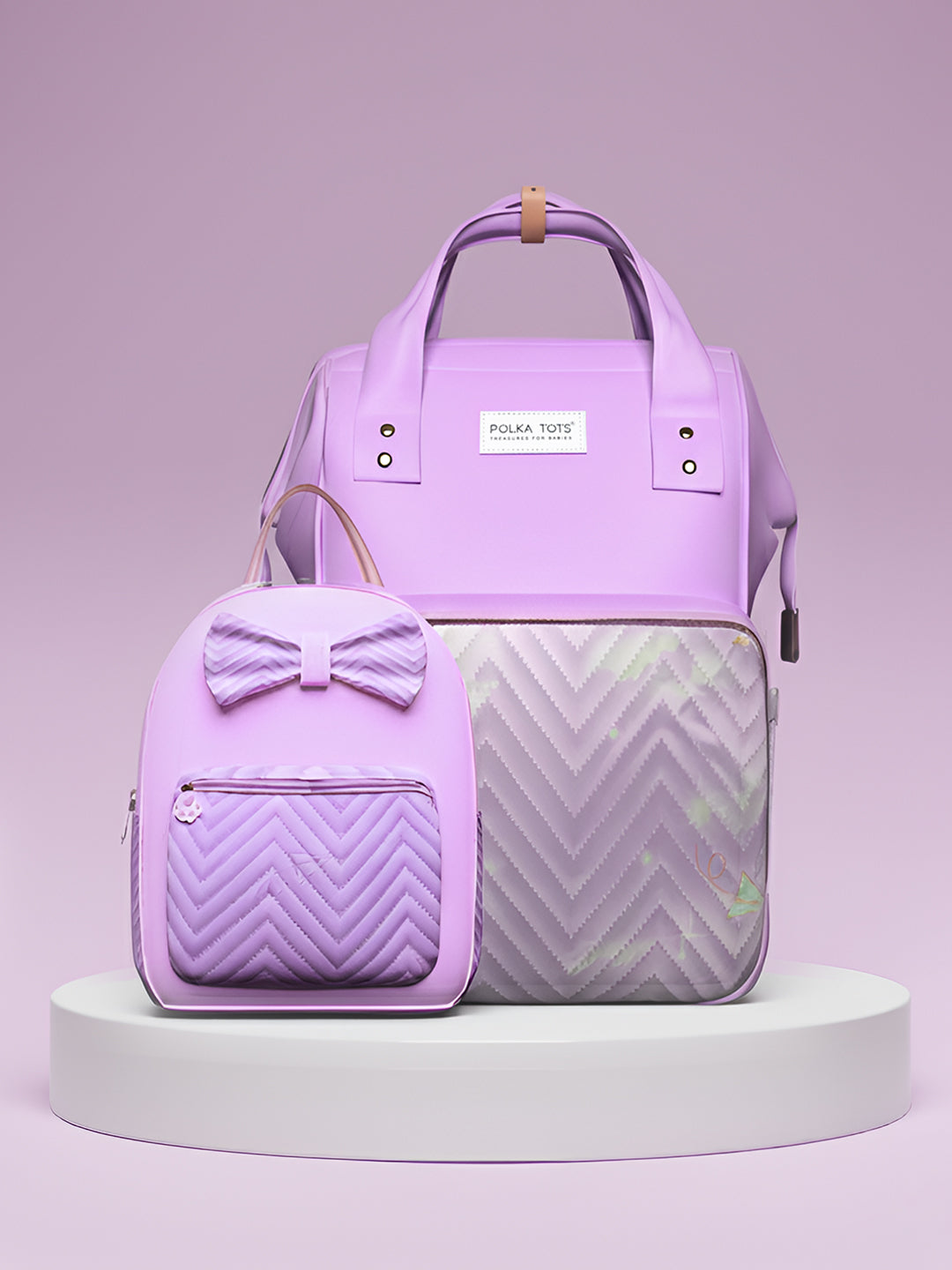 Polka Tots Purple Mama Mini Luxe Duo Diaper Bag with Attached Bow and Bag Pack (Set of 2)