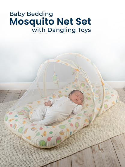 Polka Tots White Balloon Cotton Sateen Mosquito Net Bed With Toys Dangling (18-24 Months)
