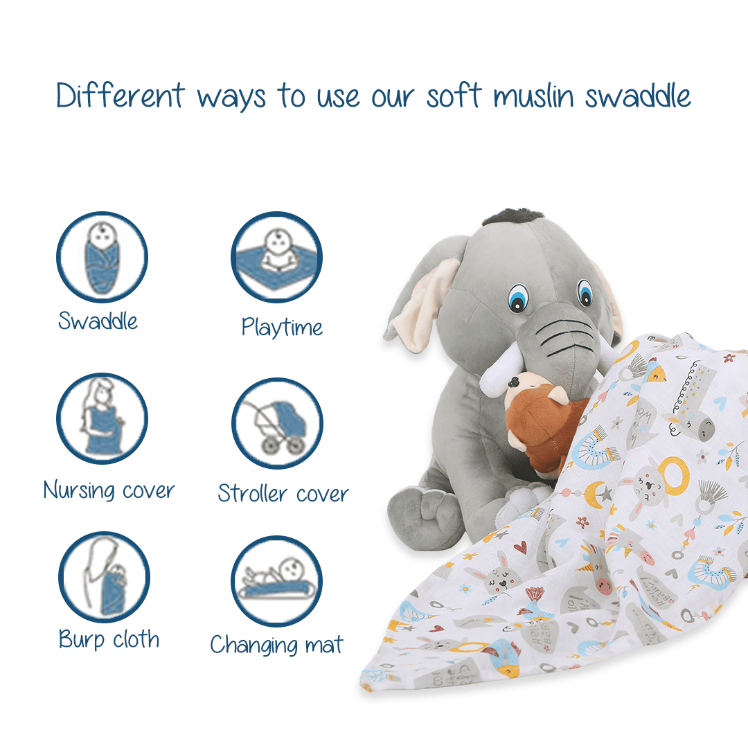 Polka Tots White Rainbow Mist & Hello Baby Muslin Cotton Swaddles (Pack of 2)