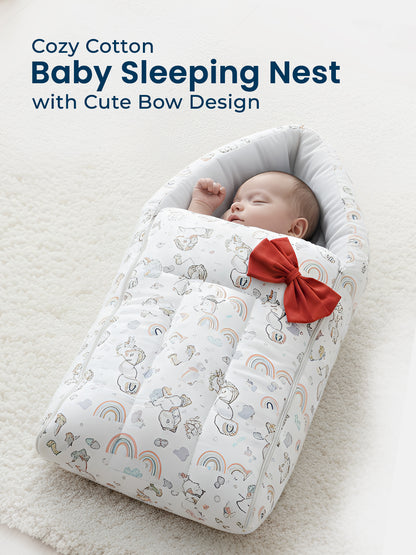 Polka Tots White Unicorn Print Cotton Sateen Bow Baby Sleeping Bag (18-24 Months)