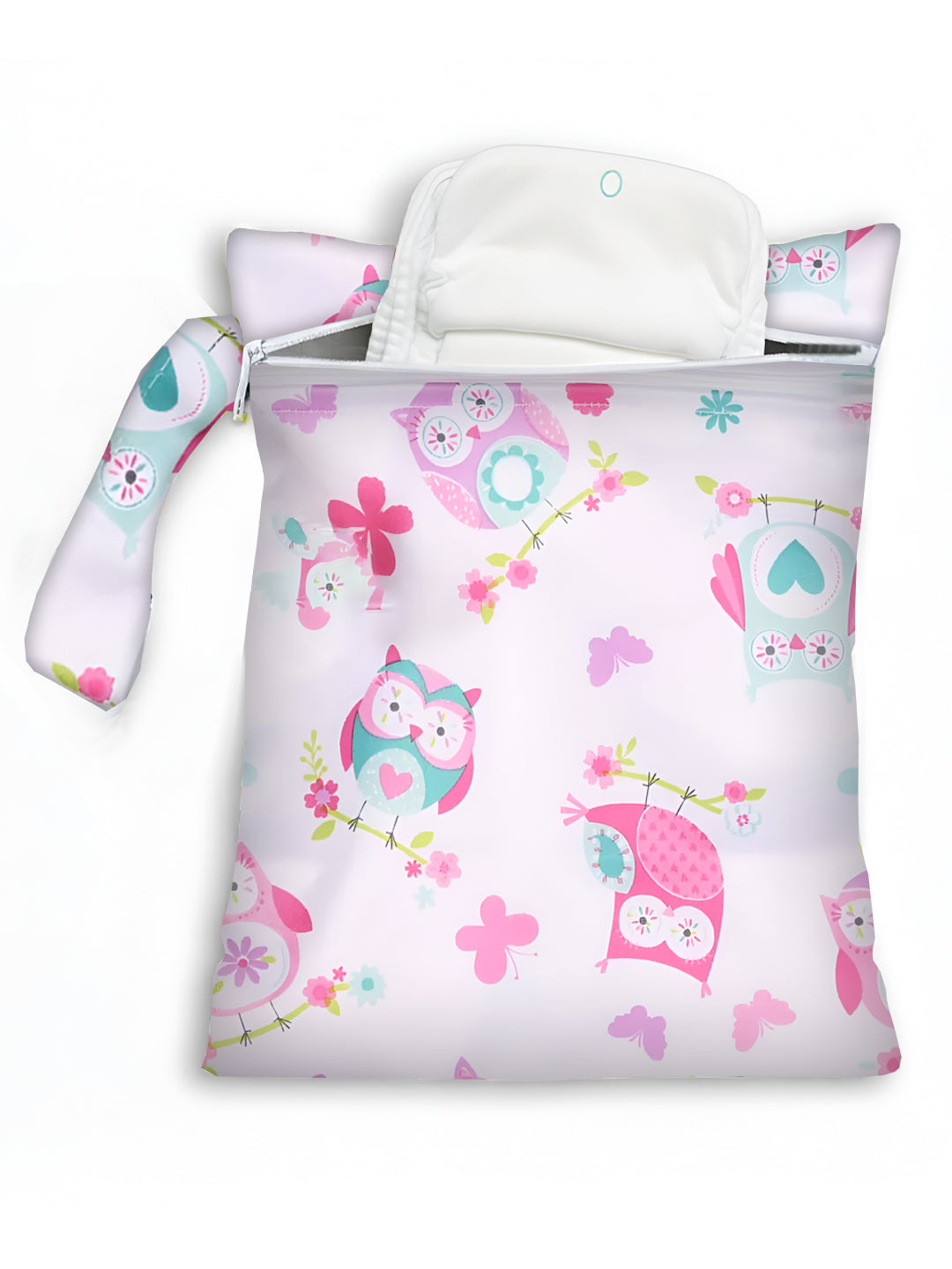 Polka Tots Waterproof & Reusable Owl Print Wet Dry Baby Diaper Bag with Zip (0-24 Months)