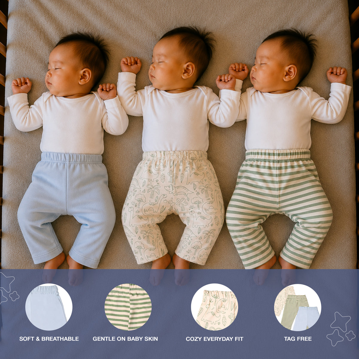 PREKIES Set Of 3 Pyjamas - Dino Print (Green & Blue)