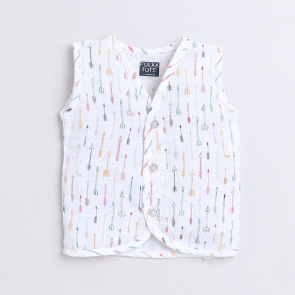 Polka Tots Unisex Multi-Color Cotton Sleeveless Jablas (Pack Of 3) (0 Months)