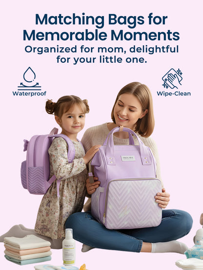Polka Tots Purple Mama Mini Luxe Duo Diaper Bag with Attached Bow and Bag Pack (Set of 2)
