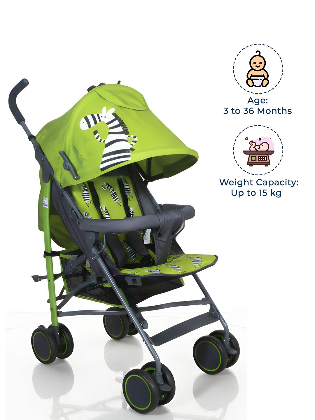 Polka Tots Green New Born Baby Zebra Stroller