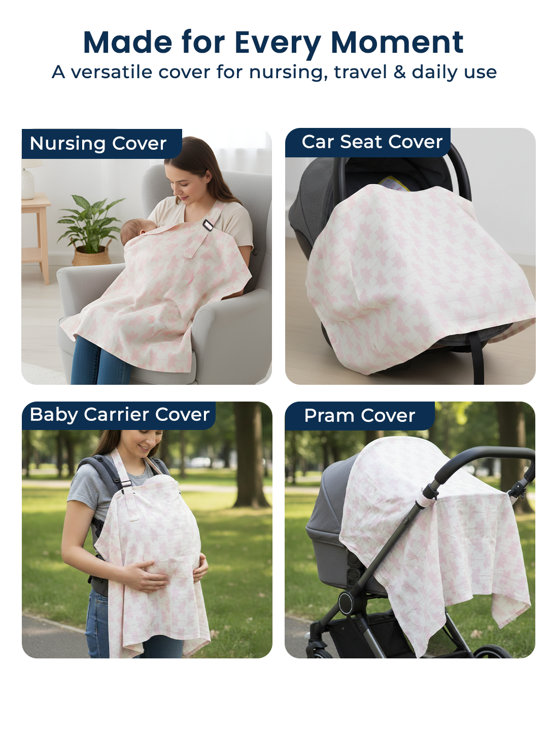 Polka Tots Cotton Washable Pink Multipurpose Nursing Breast Feeding Cover