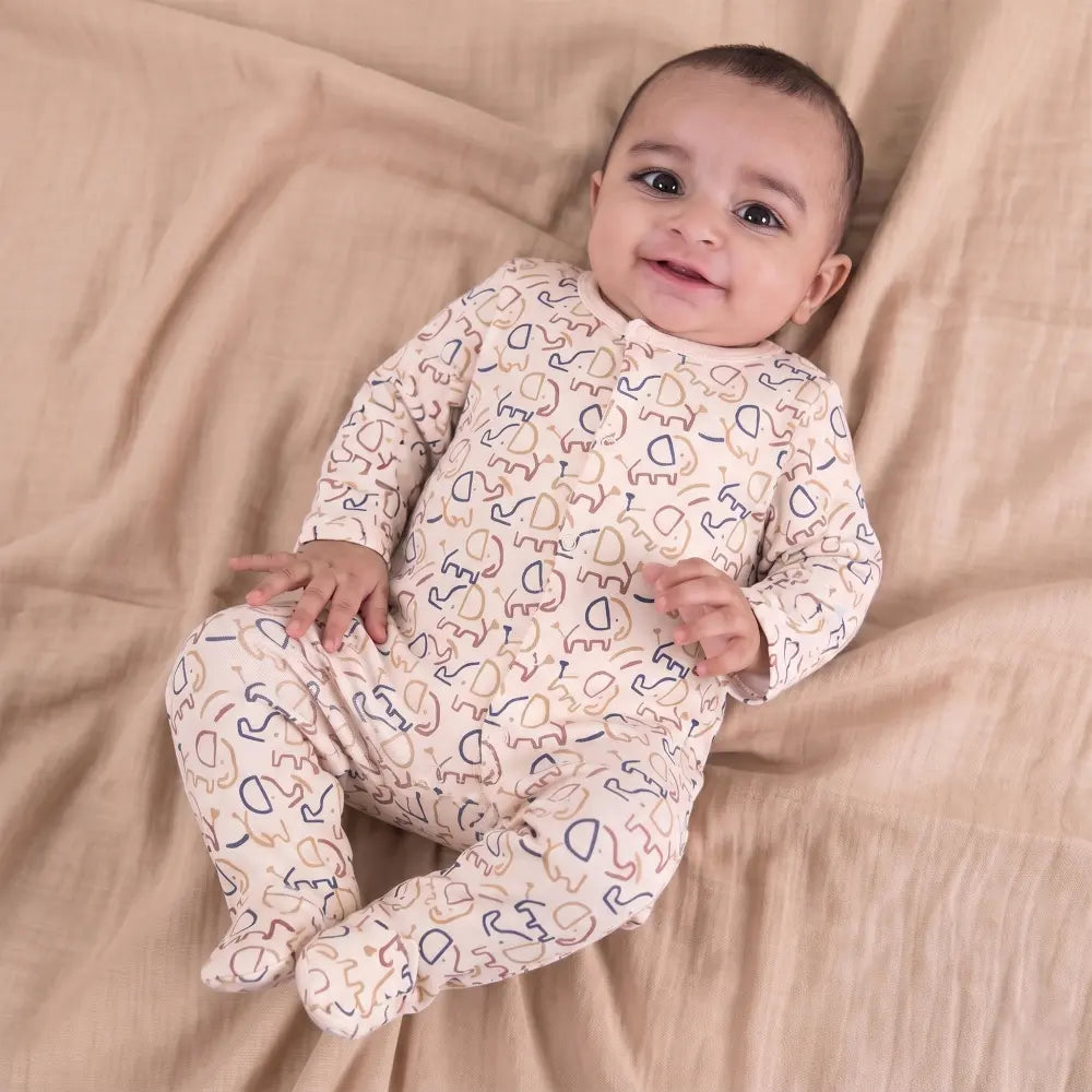 PREKIES Footed Sleepsuits Set - Elephant Print Pack Of 3