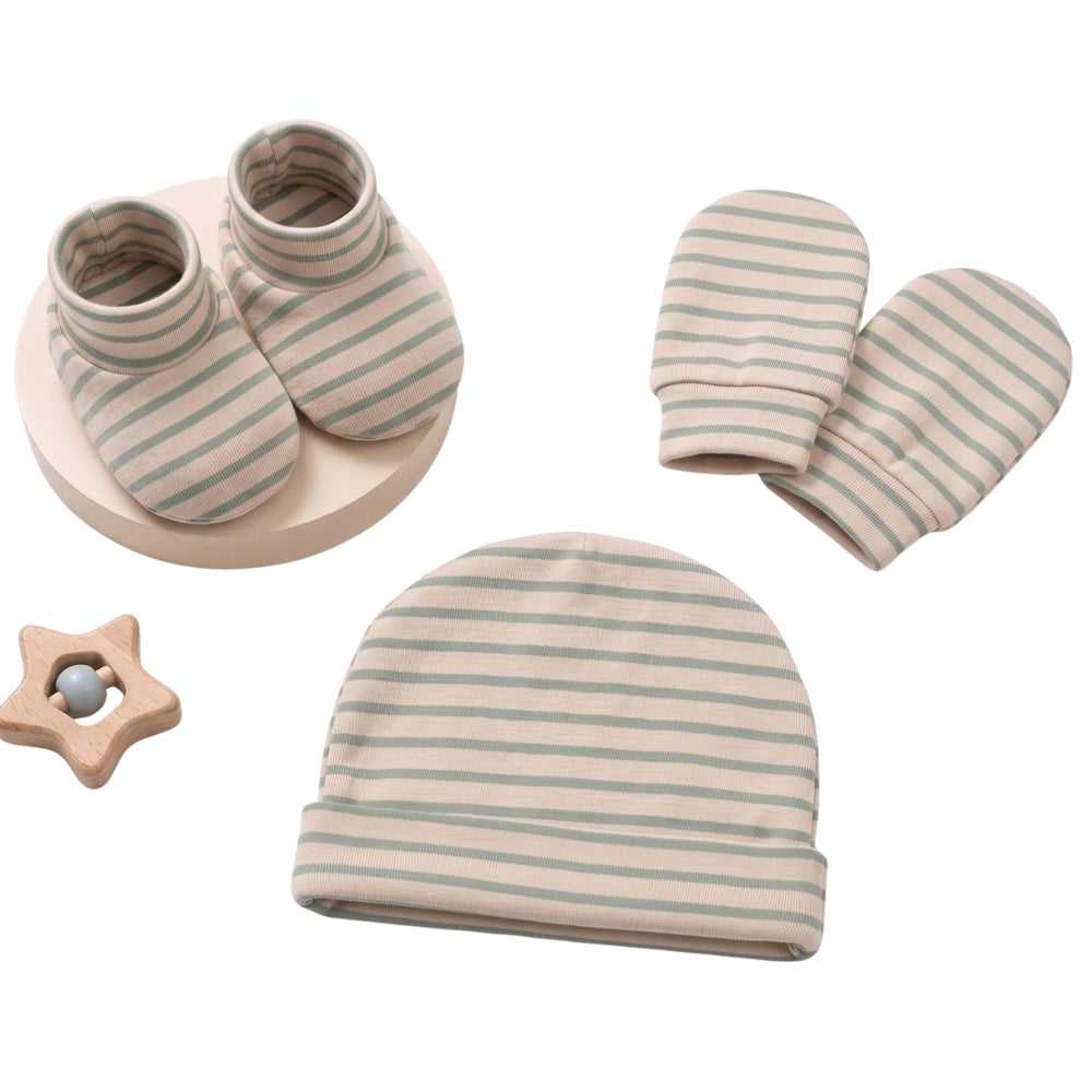 PREKIES Cap, Mitten, Booties - Olive Green