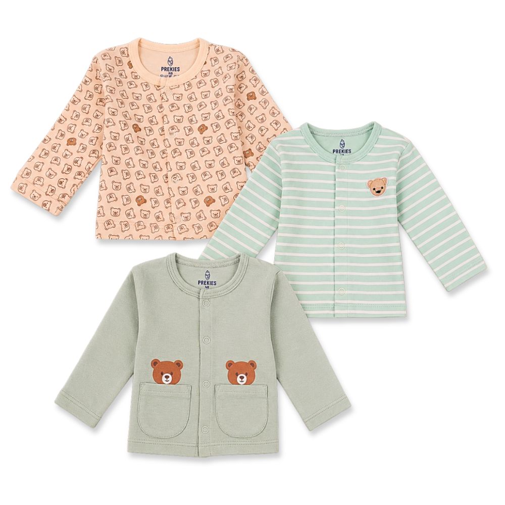 PREKIES Set Of 3 Jhablas - Bear Print (Brown & Green)