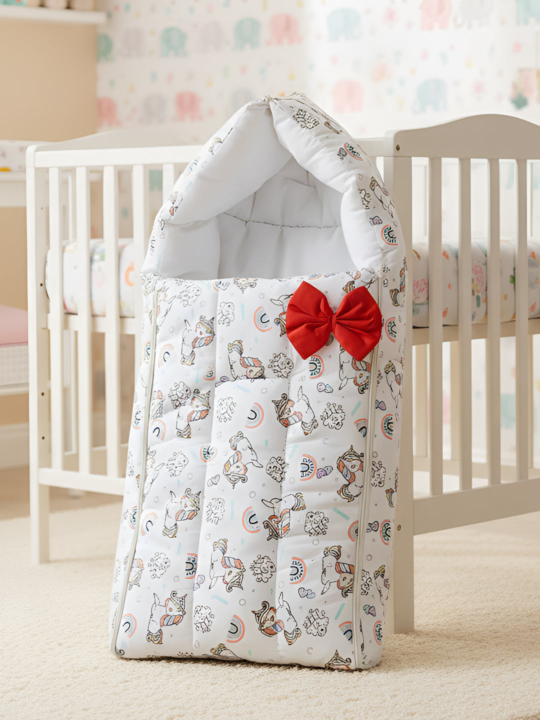 Polka Tots White Unicorn Print Cotton Sateen Bow Baby Sleeping Bag (18-24 Months)