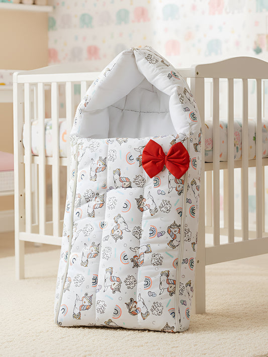 Polka Tots White Unicorn Print Cotton Sateen Bow Baby Sleeping Bag (18-24 Months)