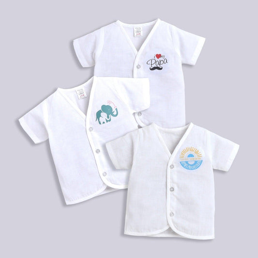 Polka Tots Unisex White Cotton Half Sleeve Jablas (Pack Of 3) (0 Months)
