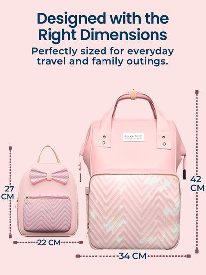 Polka Tots Pink Mama Mini Luxe Duo Diaper Bag with Attached Bow and Bag Pack (Set of 2)