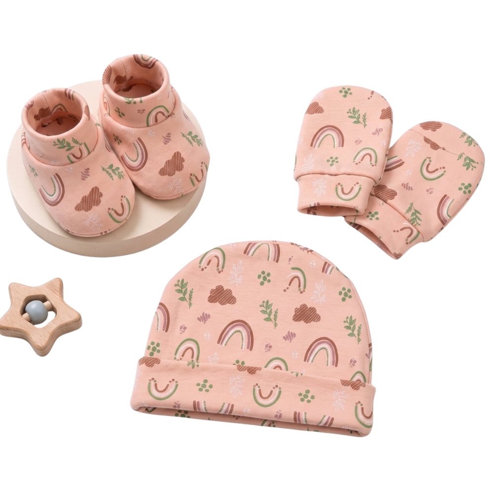 PREKIES Cap, Mitten, Booties - Rainbow Print