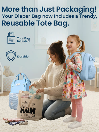 Polka Tots Blue Mama Mini Luxe Duo Diaper Bag with Attached Bow and Bag Pack (Set of 2)