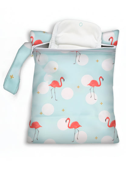 Polka Tots Waterproof & Reusable Mix Print Wet Dry Baby Diaper Bag with Zip (0-24 Months)