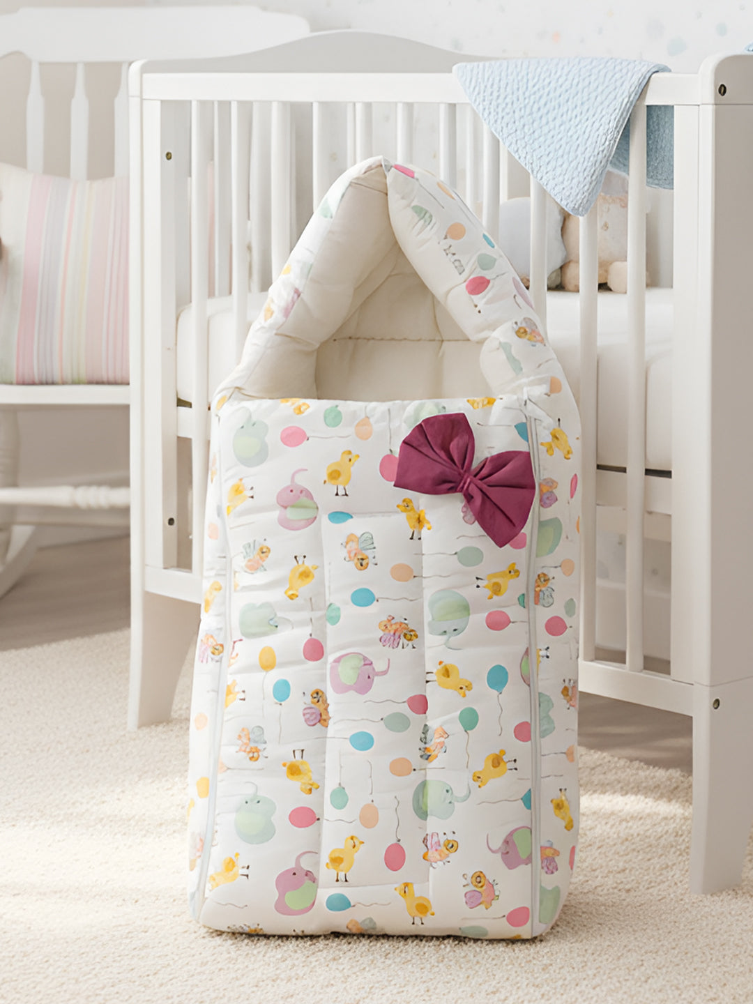 Polka Tots Off White Balloon Print Cotton Sateen Bow Baby Sleeping Bag (18-24 Months)