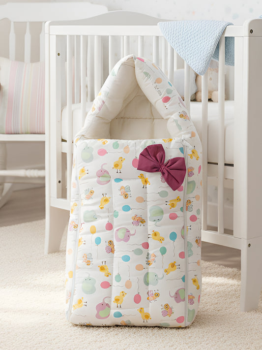 Polka Tots Off White Balloon Print Cotton Sateen Bow Baby Sleeping Bag (18-24 Months)
