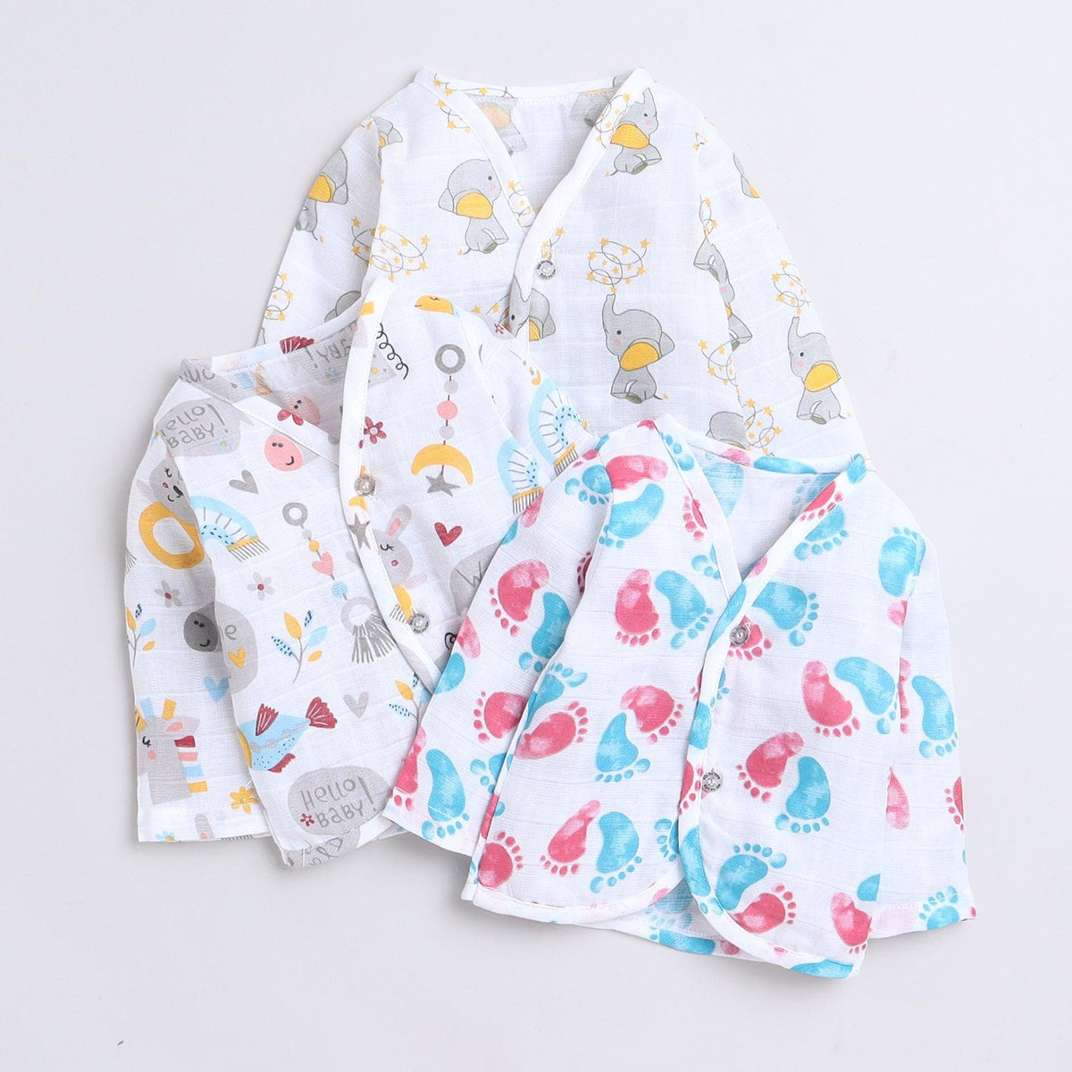 Polka Tots Unisex White Cotton Full Sleeves Jablas (Pack Of 3) (1-3 Months)