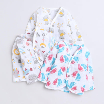 Polka Tots Unisex White Cotton Full Sleeves Jablas (Pack Of 3) (1-3 Months)