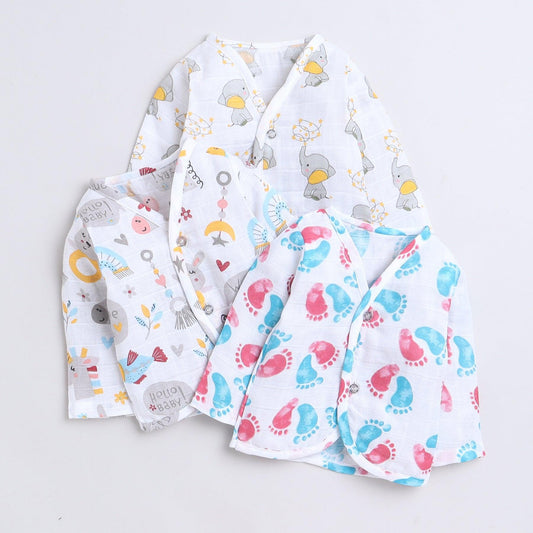 Polka Tots Unisex White Cotton Full Sleeves Jablas (Pack Of 3) (1-3 Months)