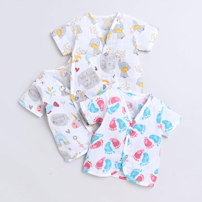 Polka Tots Unisex White Cotton Half Sleeve Jablas (Pack Of 3) (0 Months)