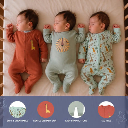 PREKIES Footed Sleepsuits Set - Lion Print Pack Of 3