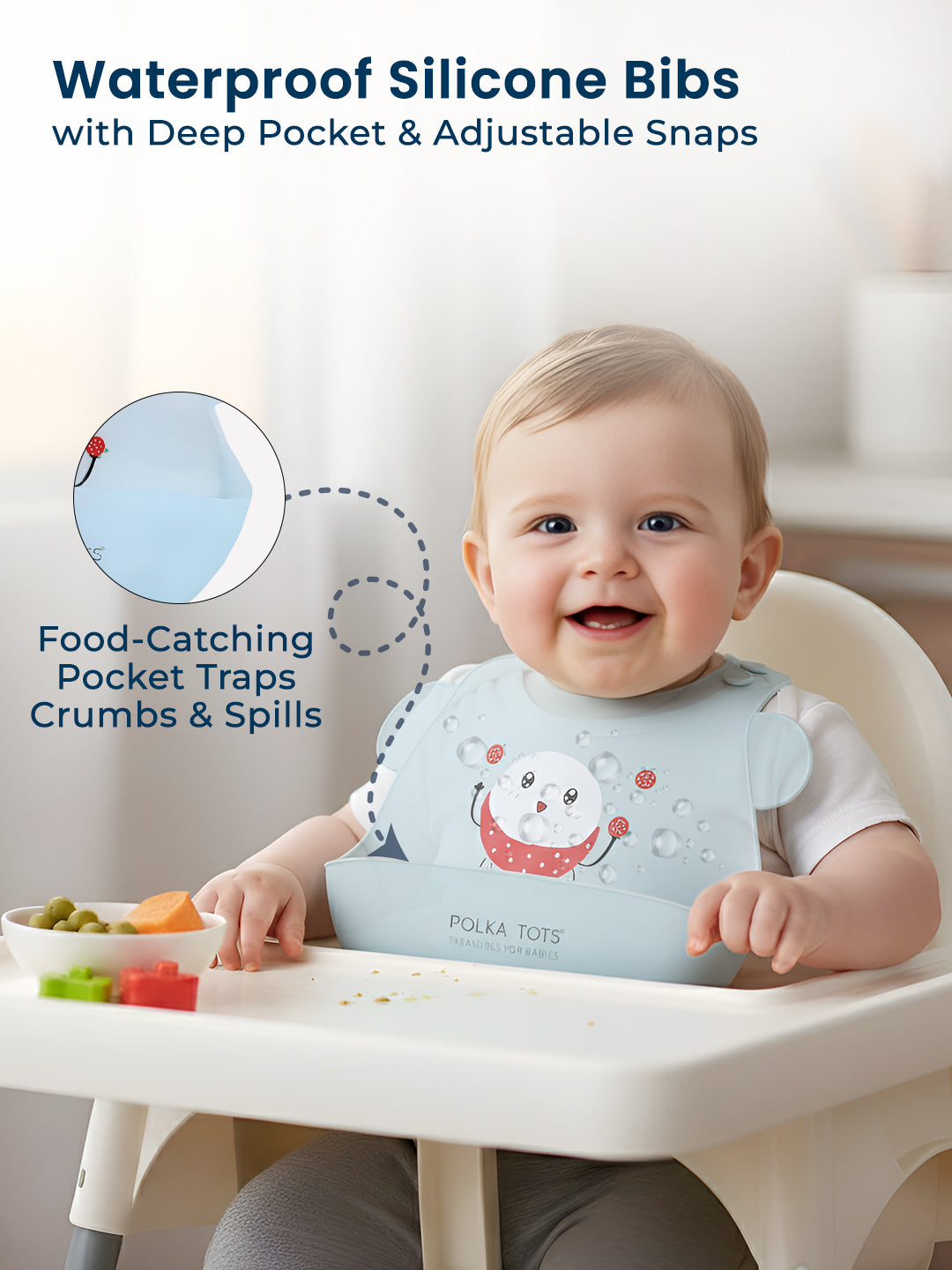 POLKA TOTS Waterproof Silicone Bib for Baby Aqua