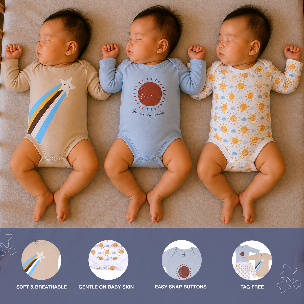 PREKIES Onesie - Set Of 3 - Rainbow Print