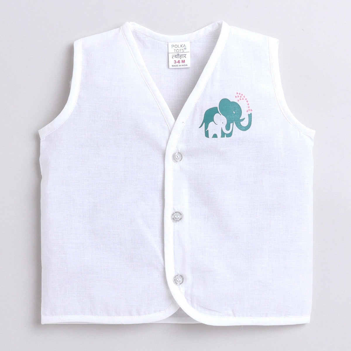Polka Tots Unisex Multi-Color Cotton Sleeveless Jablas (Pack Of 3) (0 Months)