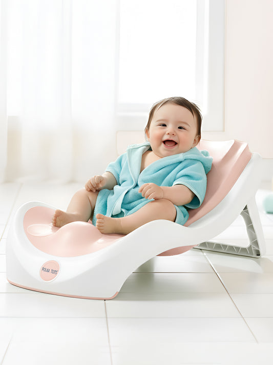 Polka Tots Tiny Tubsy Baby Bather Lightweight with Soft Rubber Newborn Bath Rack - Pink