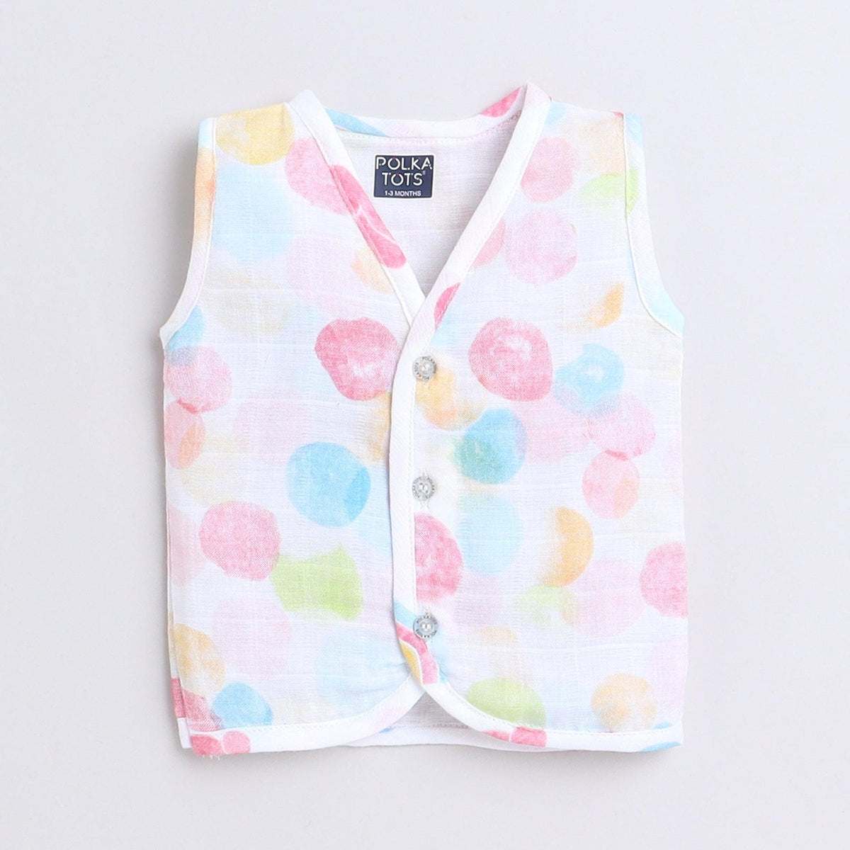 Polka Tots Unisex Multi-Color Cotton Sleeveless Jablas (Pack Of 3) (0 Months)