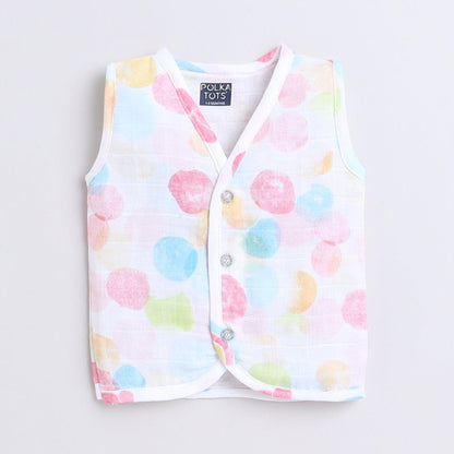 Polka Tots Unisex Multi-Color Cotton Sleeveless Jablas (Pack Of 3) (0 Months)