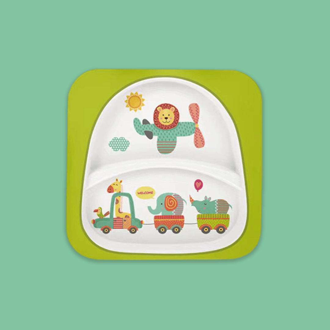 Polka Tots Eco Friendly Bamboo Fiber Kids' Dinner Set Safari - Green [BFSR494] [Polka Tots]