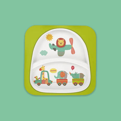 Polka Tots Eco Friendly Bamboo Fiber Kids' Dinner Set Safari - Green [BFSR494] [Polka Tots]