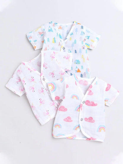 Polka Tots Unisex White Cotton Half Sleeve Jablas (Pack Of 3) (1-3 Months)