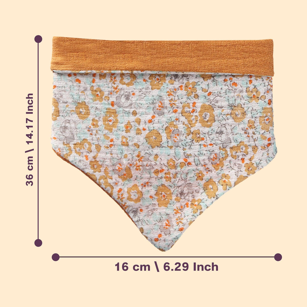 Polka Tots Orange Cotton Floral Print Bow Headband with Reversible Bandana Bib (Set of 3) 12-18 Months
