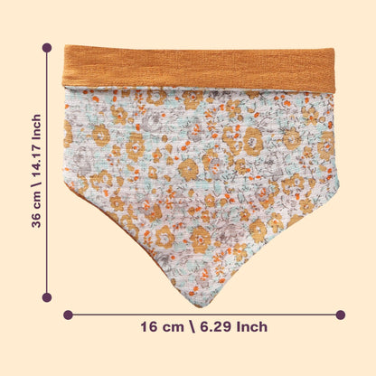 Polka Tots Orange Cotton Floral Print Bow Headband with Reversible Bandana Bib (Set of 3) 12-18 Months