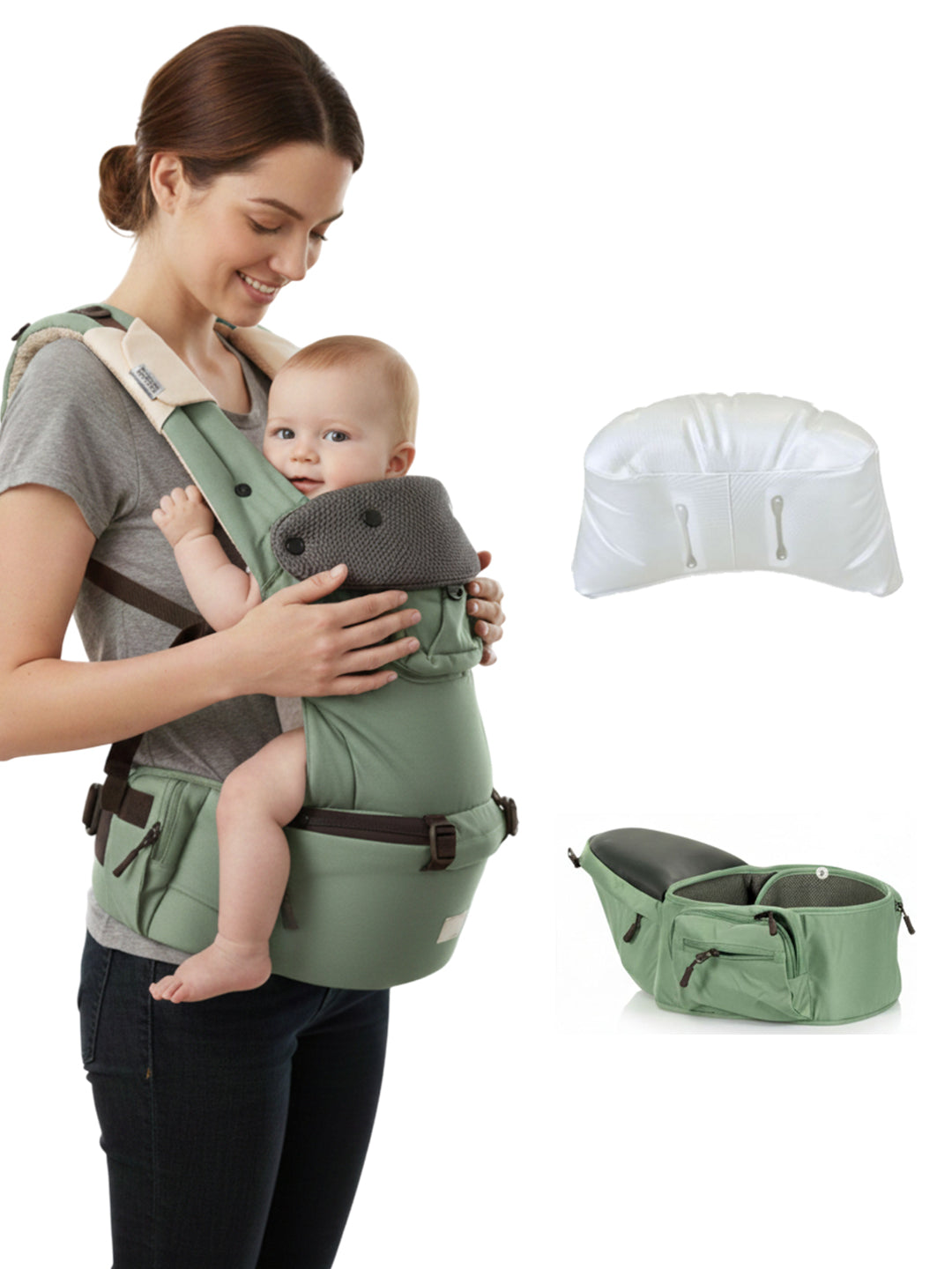Polka Tots 6 in 1 Green Hip Seat Baby Carrier with Airbag Seat