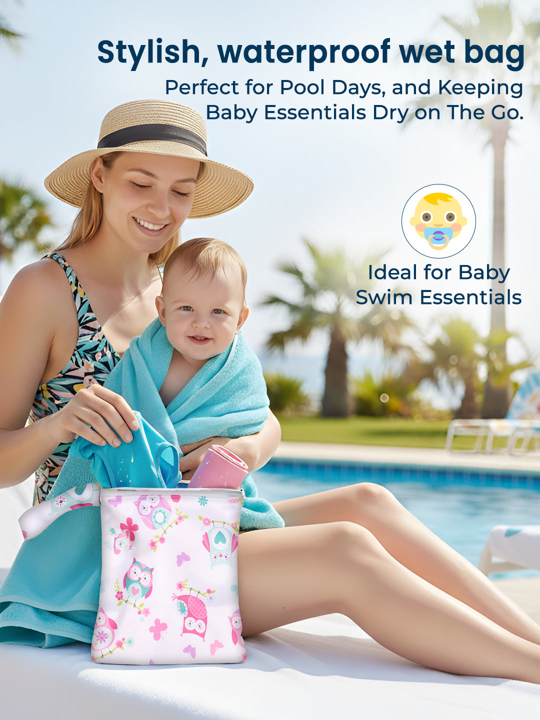 Polka Tots Waterproof & Reusable Owl Print Wet Dry Baby Diaper Bag with Zip (0-24 Months)