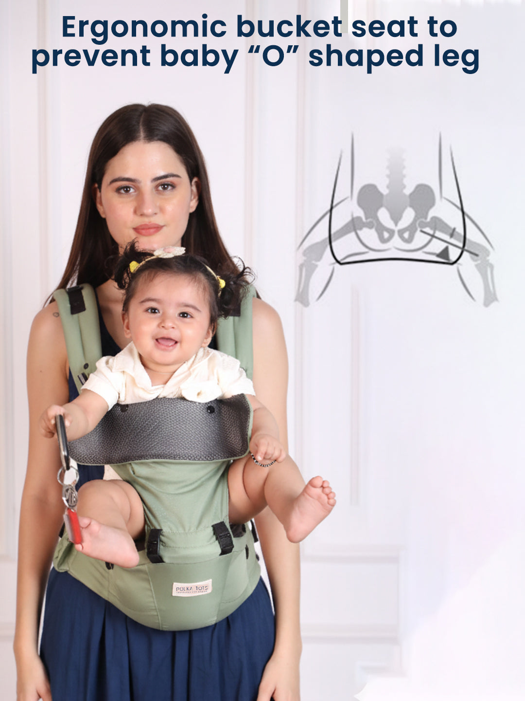 Polka Tots 6 in 1 Green Hip Seat Baby Carrier with Airbag Seat