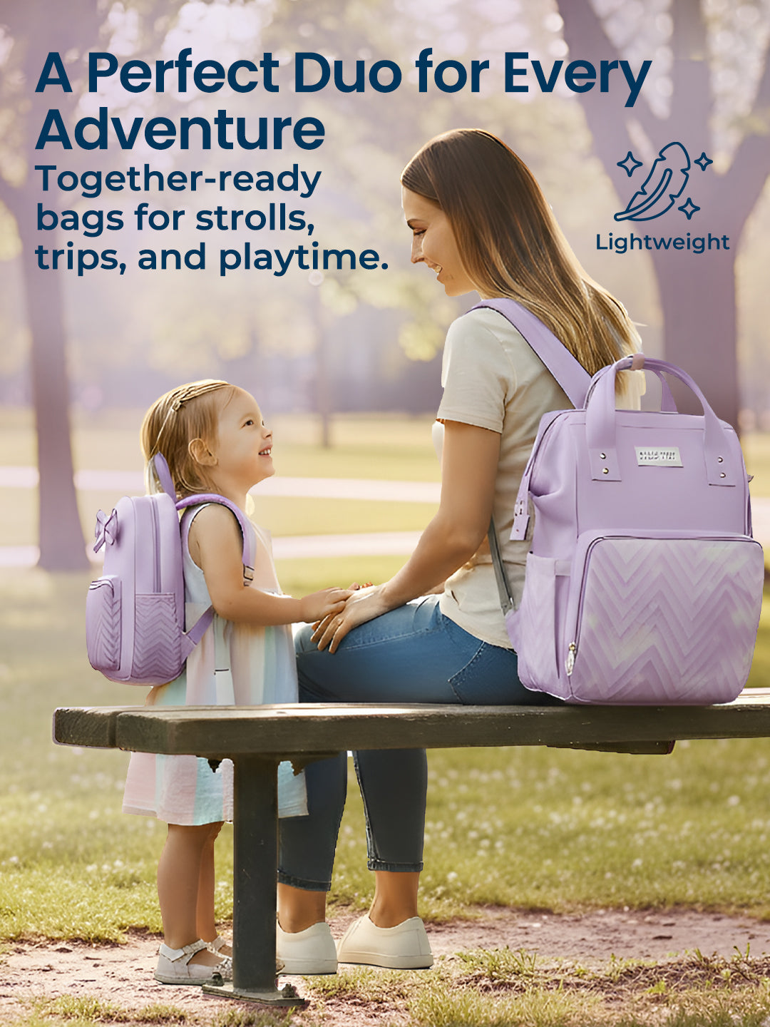 Polka Tots Purple Mama Mini Luxe Duo Diaper Bag with Attached Bow and Bag Pack (Set of 2)