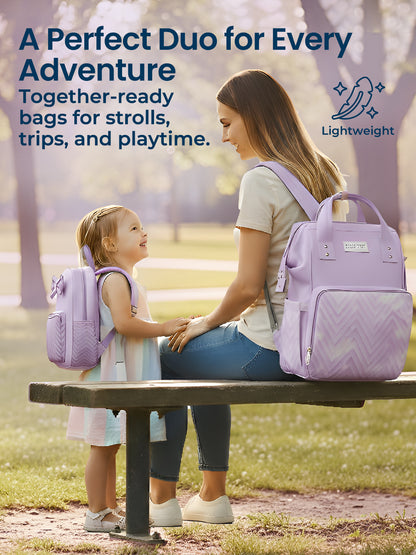 Polka Tots Purple Mama Mini Luxe Duo Diaper Bag with Attached Bow and Bag Pack (Set of 2)