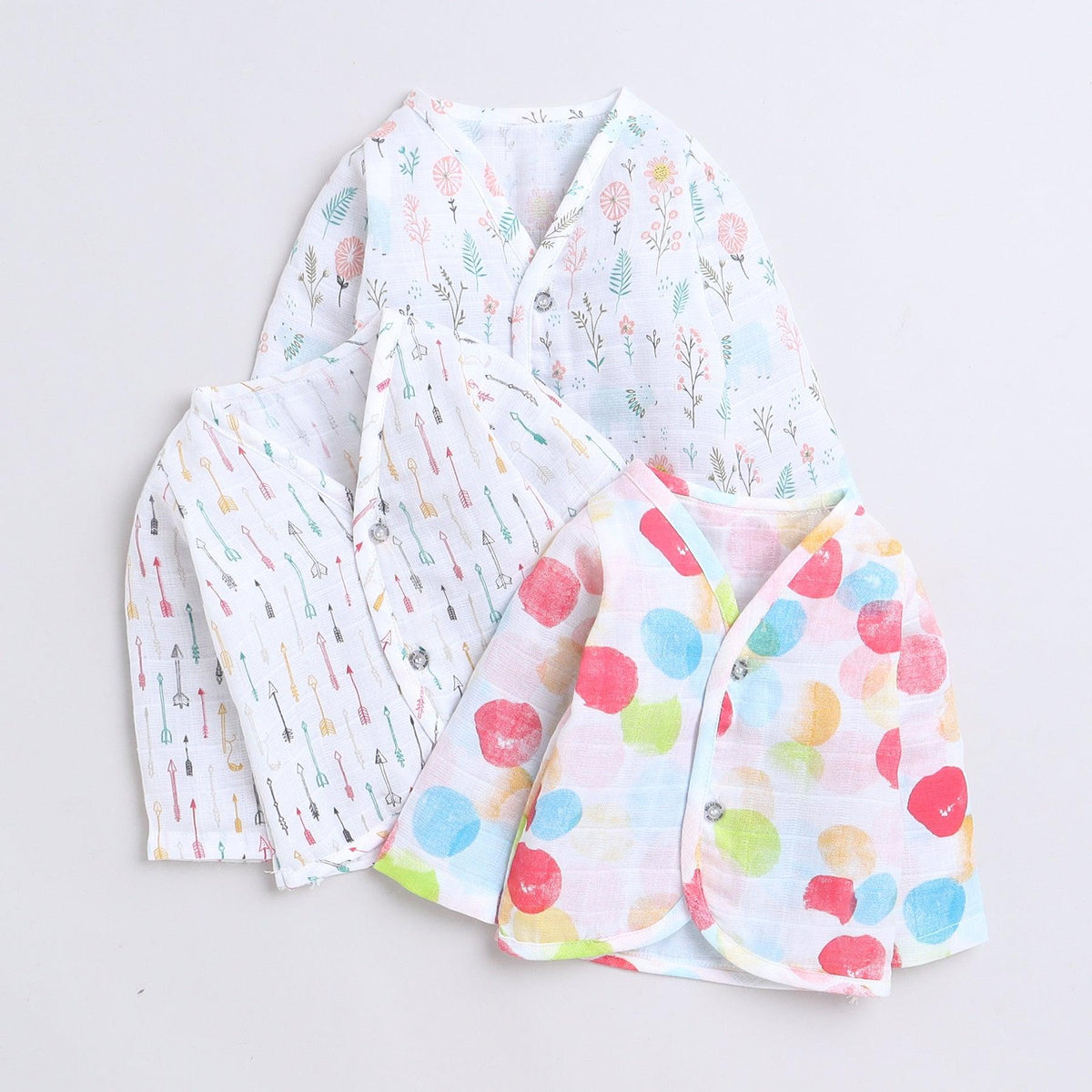 Polka Tots Unisex Multi-Color Cotton Half Sleeve Jablas (Pack Of 3) (1-3 Months)