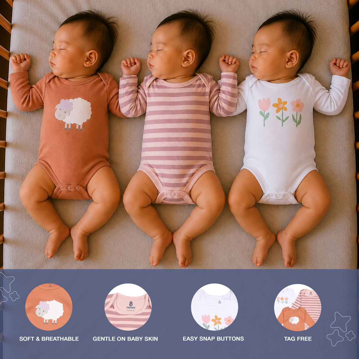 PREKIES Onesie - Set Of 3 - Flower Print