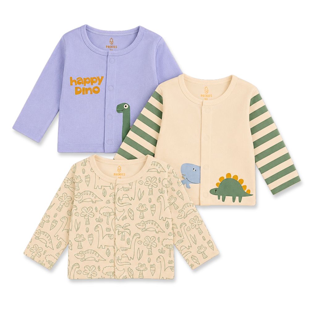 PREKIES Set Of 3 Jhablas - Dino Print (Green & Blue)